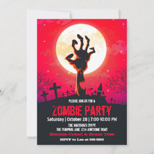 Convite Zombie Graveyard Red Halloween