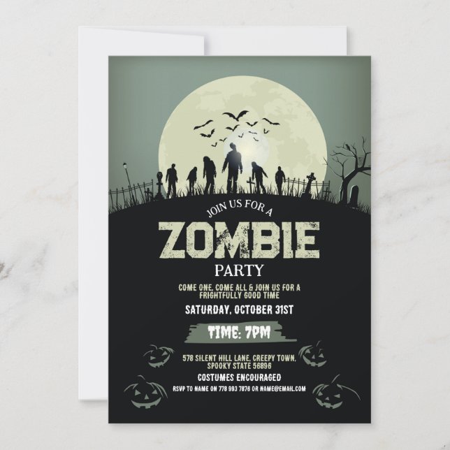 Convite Zombie Halloween Party Horror (Frente)