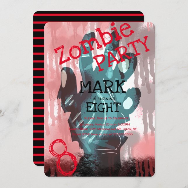 Convite Zombie moderno mande sangrento dia de aniversário  (Frente/Verso)