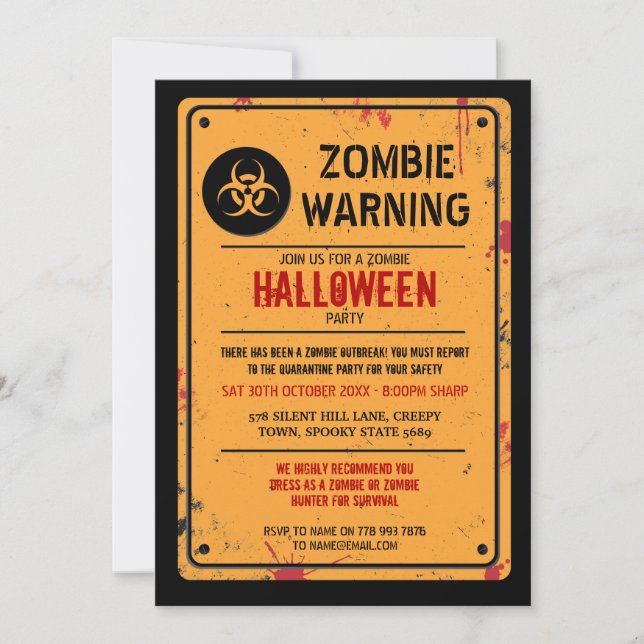 Convite Zombie Outbreak Convide Halloween Advertindo Diver (Frente)