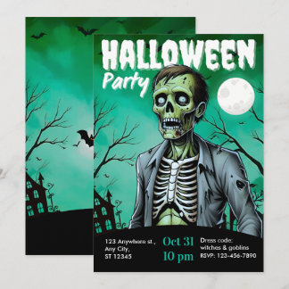 Convite Zombie Skeleton Halloween Party Invite Adults