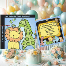 Zoo Animal Giraffe Lion Birthday Convidados Person