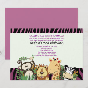 Convite ZOO CREW 5x7 Listras de Zebra da Selva Festa na Mo