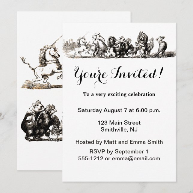 Convite Zoo do Leão de Elefante de Corte Animal (Frente/Verso)