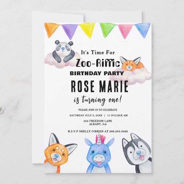 Convite Zoo Personalizado - Frigorífico, Animais Bebês Ani (Frente)