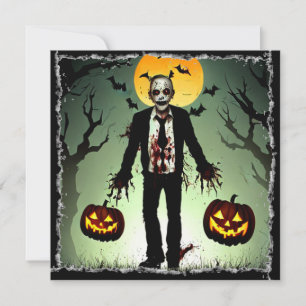 Convite Zumbi Assustador com Abóboras de Halloween