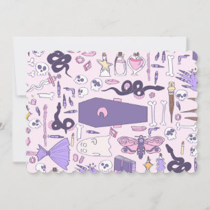 Convite zumbi-bruxa-do-caixão-de-halloween, desenhada à mã