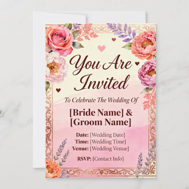 ConviteFloral Convite de Casamento Romântico | Ele (Frente)