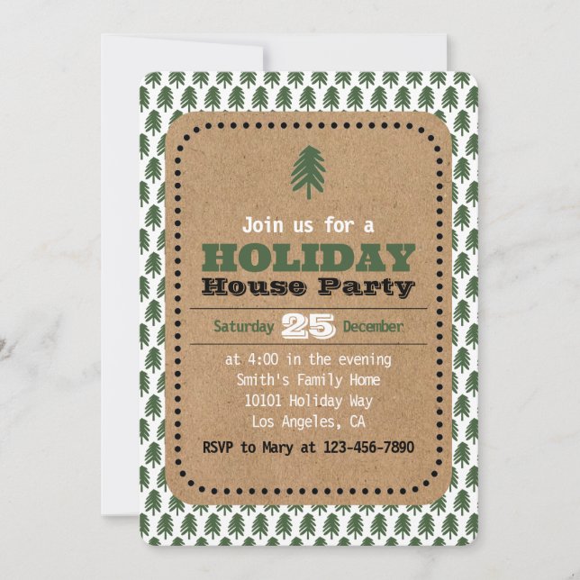 Convites à Árvore de Natal Verde e Branco Modernos (Frente)