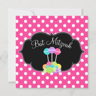 Convites à Bolinhas Rosa-Rosa para Bat Mitzvah