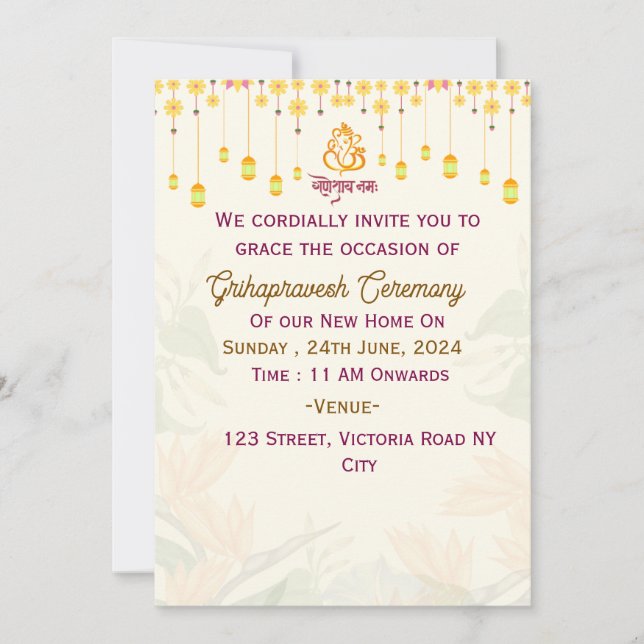 Convites à Cerimônia de Grihapravesh (Frente)