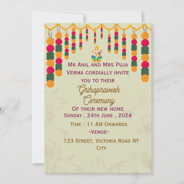 Convites à Cerimônia de Grihapravesh (Frente)