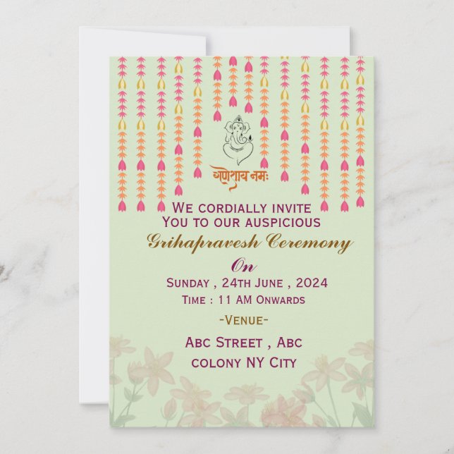 Convites à Cerimônia de Grihapravesh (Frente)