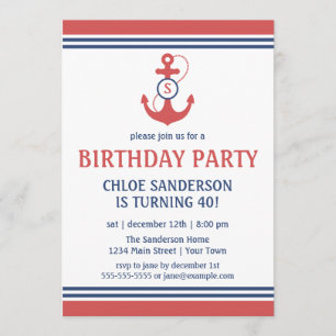 Convites à Festa de aniversário Náutica Vermelha c