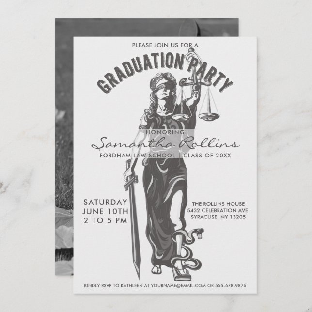 Convites à festa de formatura | Lady Justice (Frente/Verso)