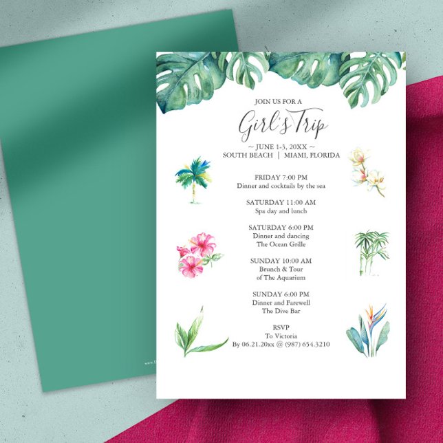 Convites à Festa de solteira tropical Itinerários (bachelorette party invitations Miami or Palm Springs tropical )