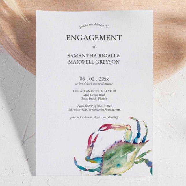 Convites a Noivados de Caranguejo Náutico (Nautical crab engagement invitations features unique art and design by Victoria Grigaliunas)