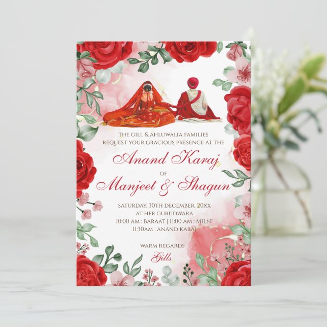 Convites Anand Karaj & cartões de casamento Sikh (Em pé/Frente)