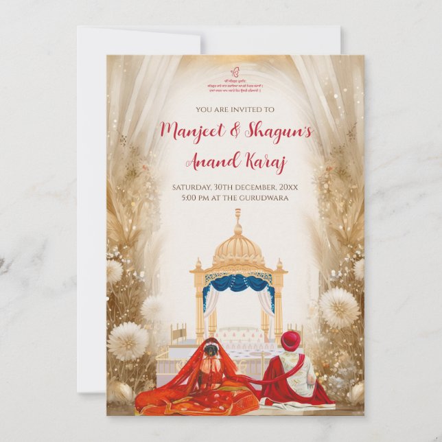 Convites Anand Karaj Cartões de casamento Sikh dig (Frente)