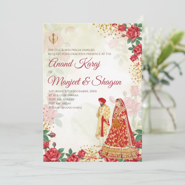 Convites Anand Karaj e convites de casamento Sikh (Em pé/Frente)