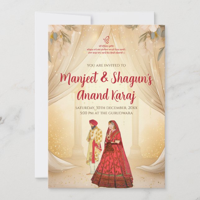 Convites Anand Karaj e convites de casamento Sikh (Frente)