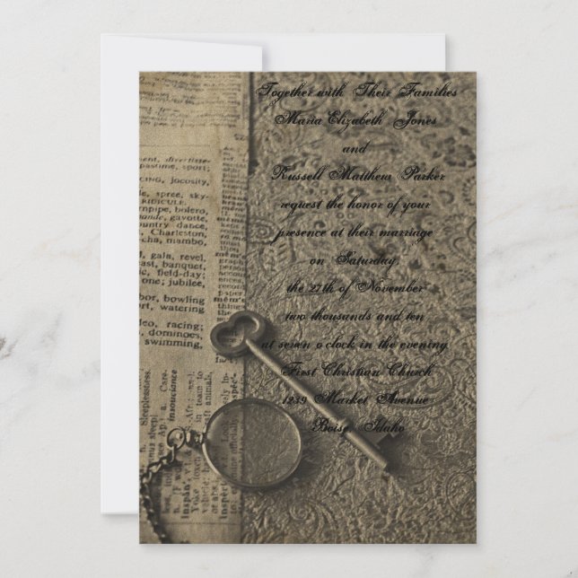 Convites antigos de Casamento Steampunk (Frente)