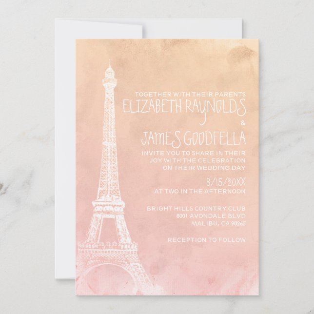 Convites Antiquados para Casamento em Paris (Frente)