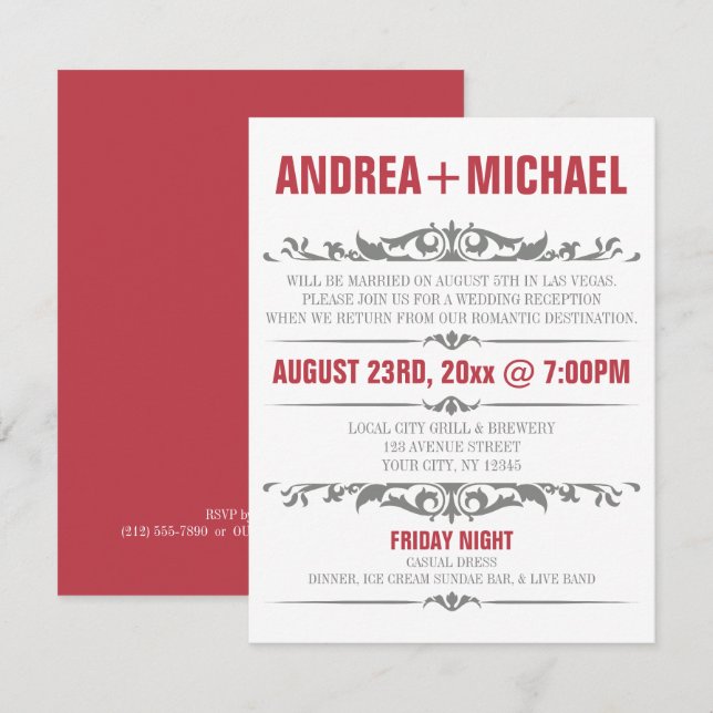 Convites APENAS para Casamento com Merlot & Gray R (Frente/Verso)