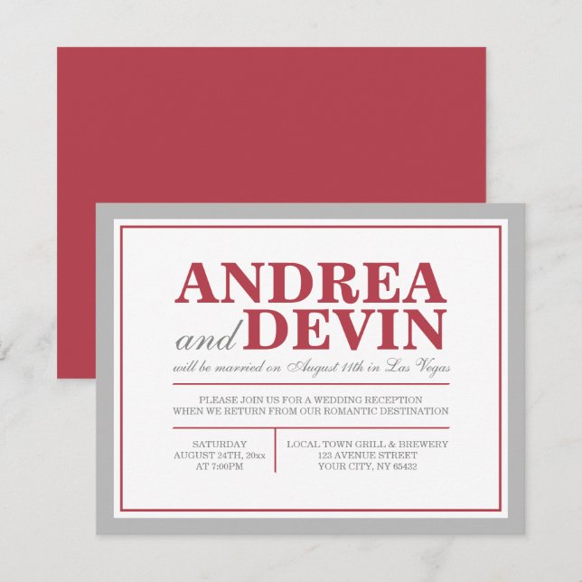 Convites APENAS para Recepção de Casamento Gray &  (Frente/Verso)