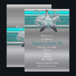 Convites Aqua & Silver Starfish Beach Sweet 16<br><div class="desc">Convites Aqua & Silver Starfish Beach Sweet 16. Personalize este convite elegante para qualquer evento.</div>
