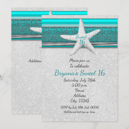 Convites Aqua & White Starfish Beach Sweet 16