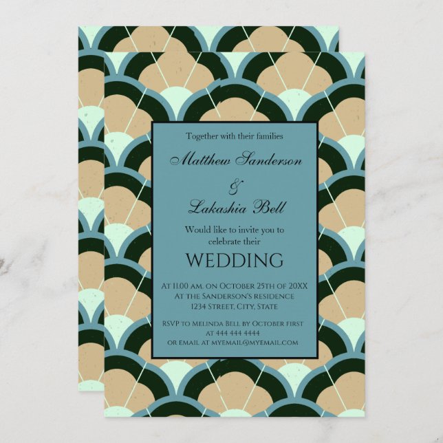 Convites Art Deco Cinza Azul Castanho (Frente/Verso)