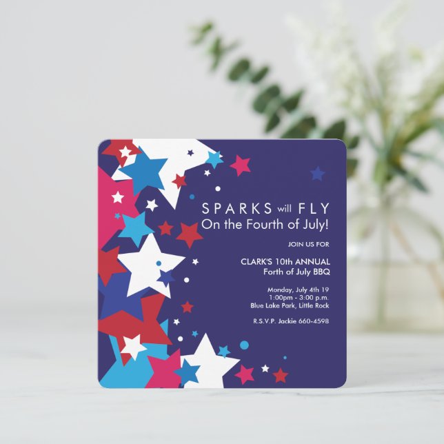 Convites | As faíscas voarão em 4 de julho (Em pé/Frente)