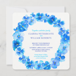 Convites azuis do casamento da flor da aguarela