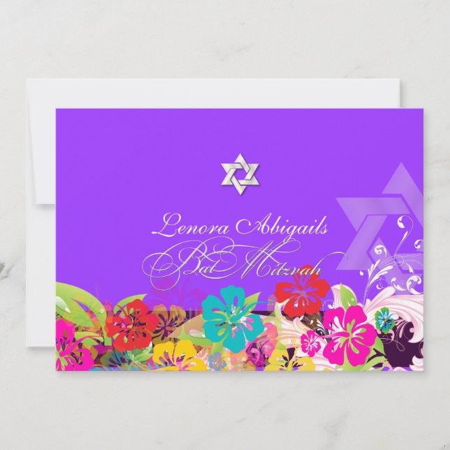 convites Bat Mitzvah hibisco PixDezines/cores diy (Frente)