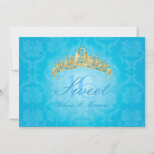 Convites Blue Damask Sweet 16/ tiara/turquesa
