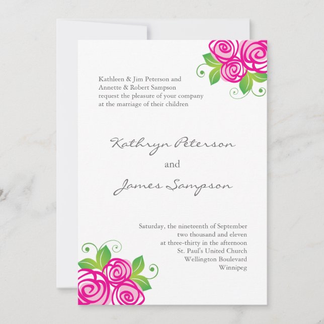 Convites Bonito para Casamento Rosa (Frente)