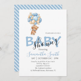 convites brancos de ursinho azul