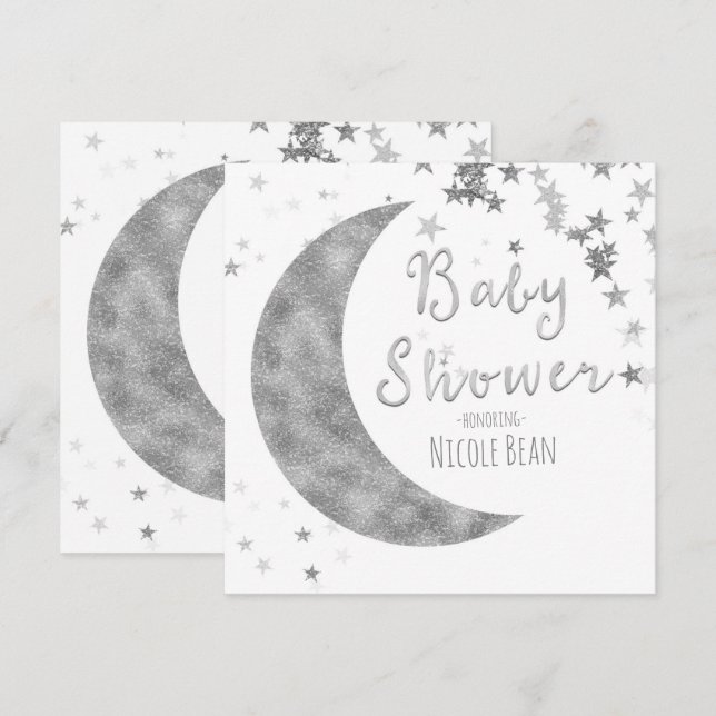 Convites Brancos para Chá de Bebê Lua e Estrelas P (Frente/Verso)