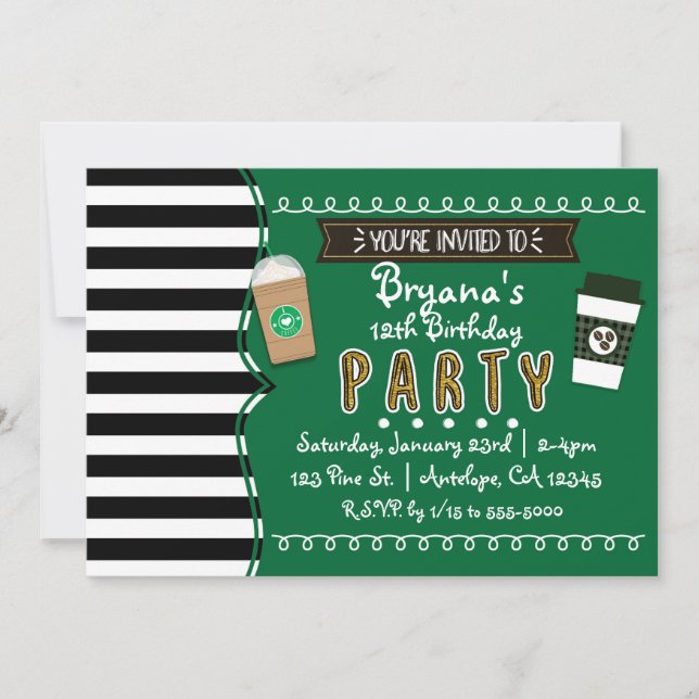 Convites Chic para Festa de Aniversário Frap Coffe (Frente)