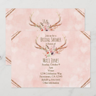 Convites Chifre de Veado Floral Rosa Bege