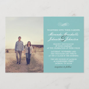 Convites chiques azuis do casamento da foto do