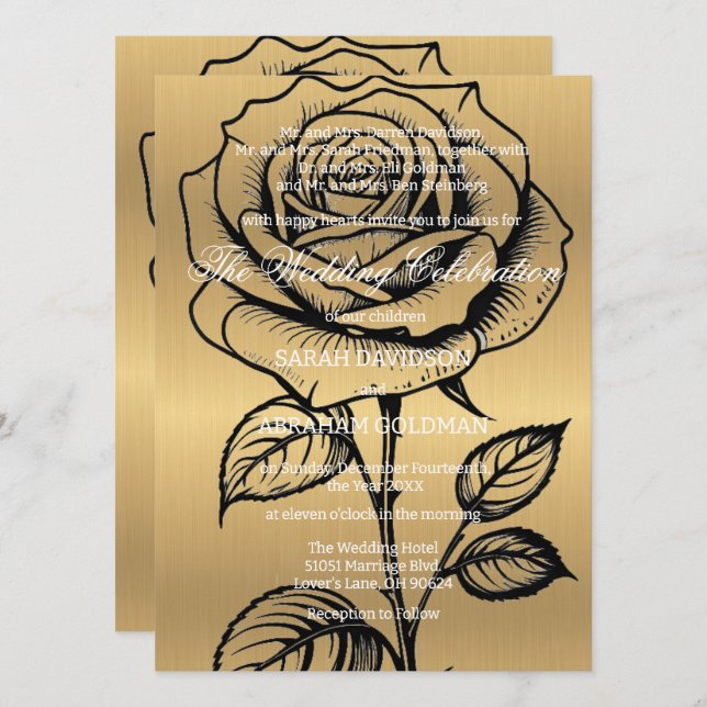 Convites Clássicos de Casamento de Pais Divorciado (Frente/Verso)