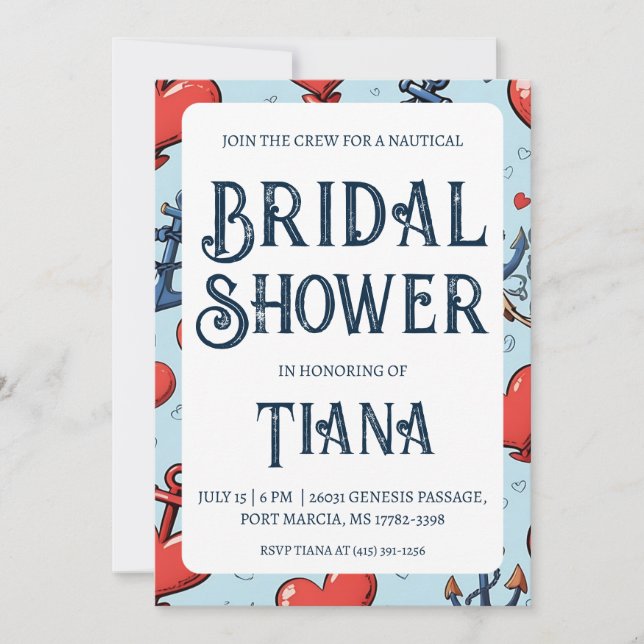 convites clássicos de chá de casamento náutico ânc (Frente)