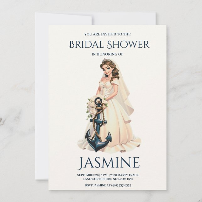 convites clássicos de chá de casamento náutico ânc (Frente)