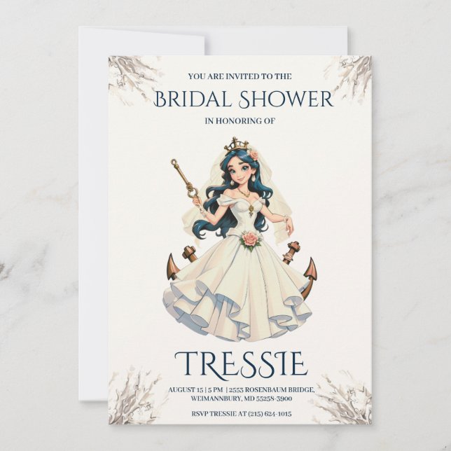 convites clássicos de chá de casamento náutico ânc (Frente)