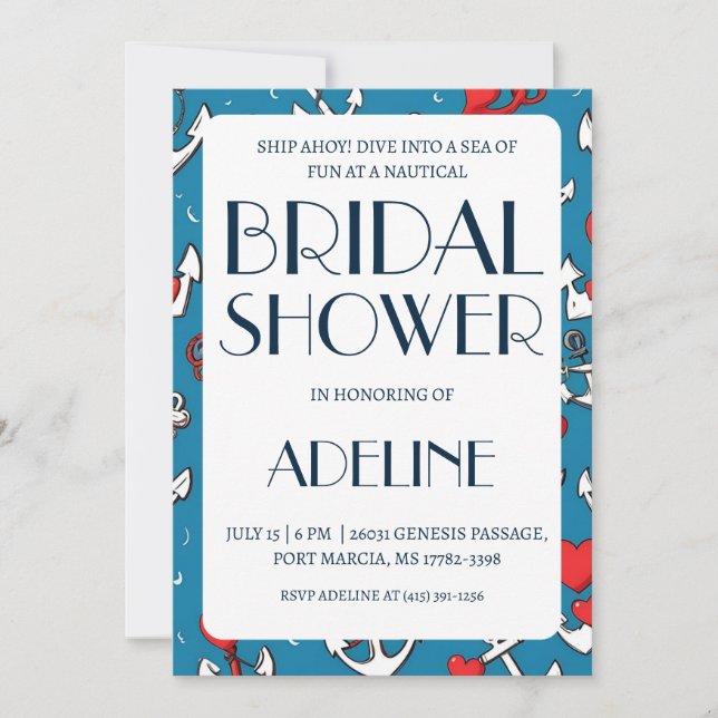 convites clássicos de chá de casamento náutico ânc (Frente)