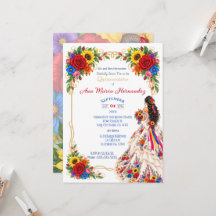 Convites Coloridos de Flores para Quinceañera Mexi