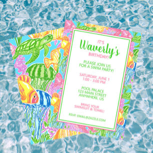 Convites Coloridos de Peixes Tropicais para Festa