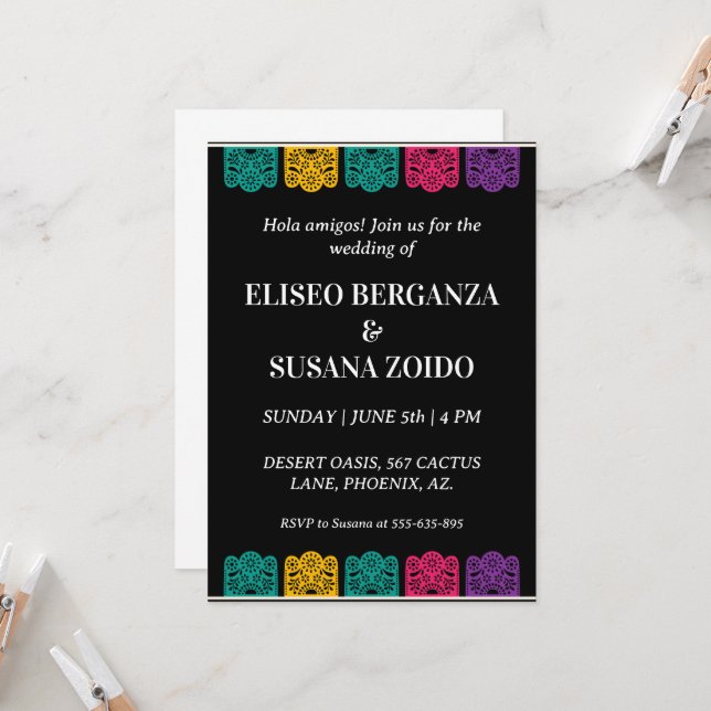 convites coloridos para casamento méxico mexicano (Frente/Verso In Situ)